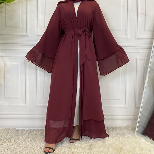 Dubai Open Abaya Muslim Damen Maxikleid Chiffon Cardigan Kaftan Robe Islamisch - Bild 39 von 71