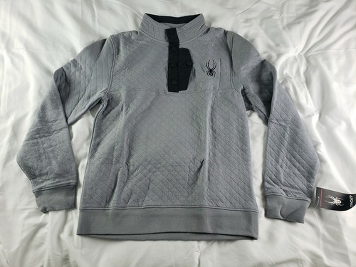 Men’s Spyder Quilted Button Pullover Fleece Sweater Ski Grey $149 MSRP Small - Picture 1 of 8