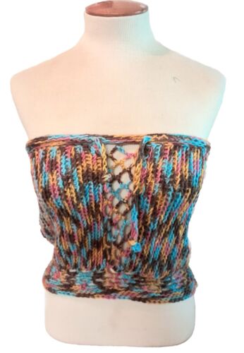 Small Women's Multicolor Handmade Crochet Boho Fashion Corset Tube Cropped Top
