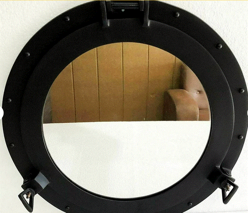 Black Powder Coated Finish Wall Hanging Nautical Home Decor 15 inch Mirror Porth - Picture 3 of 6