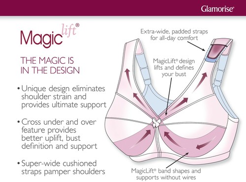 Glamorise MAGIC LIFT T-Shirt Bra 46C (SUPER-WIDE-PADDED-STRAPS) Wicks! Black NEW - 第 4/21 張圖片