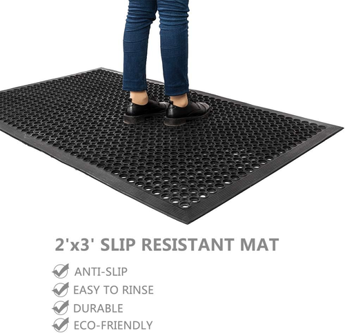 Rubber Floor Mat with Holes, 24''X 36'' Anti-Fatigue/Non-Slip Drainage Mat, for - Picture 2 of 12