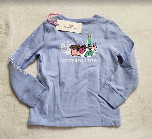 New girl's 2T 3T L Vineyard Vines glitter ski whale long sleeve pocket tee - Picture 1 of 7