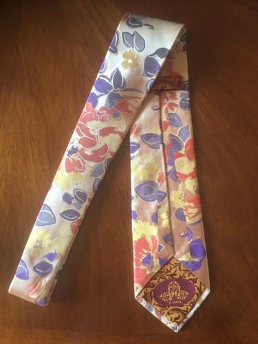 R. Lewis Blue & Multicolor Floral Geometric Pattern Men's Tie. - Picture 3 of 3