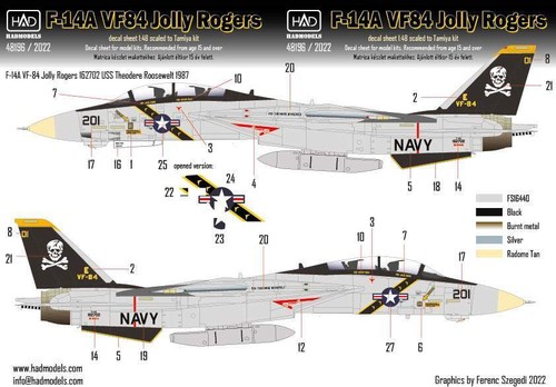 HAD models 48196/2022 1/48 Decal for F-14A VF-84 Jolly Rogers BuNo162702 - Picture 3 of 4