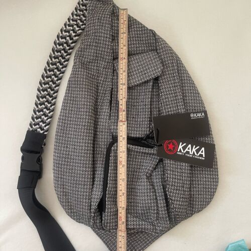 KAKA Crossbody Sling Bag Robe Weave Strap Black/White Terylene Oxford Lawn NWT - Picture 2 of 14