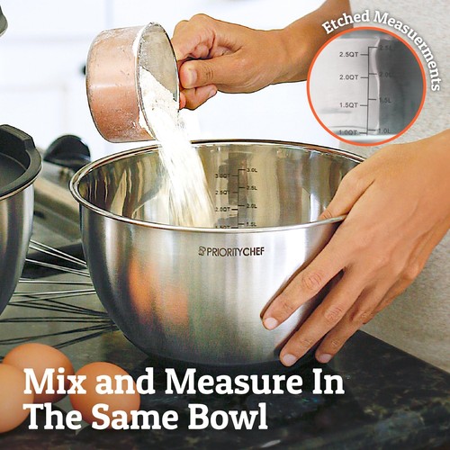 Premium Stainless Steel Mixing Bowls With Airtight Lids - Thick Metal Nesting Bo - Picture 5 of 8