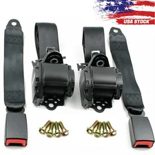 2 Retractable 3 Point Safety Seat Belt Straps Car Vehicle Adjustable Belt Kit US