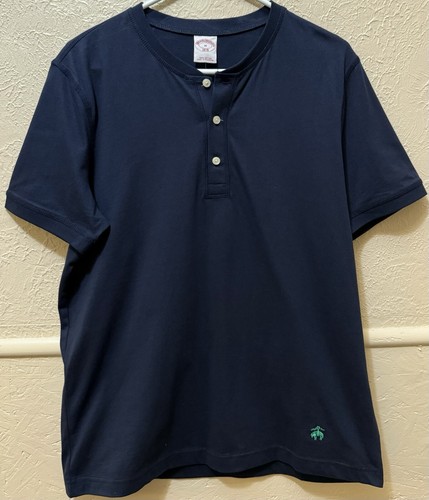 Brooks Brothers Herren Henley M Kurzarm Baumwolle Button Tee T-Shirt Blau