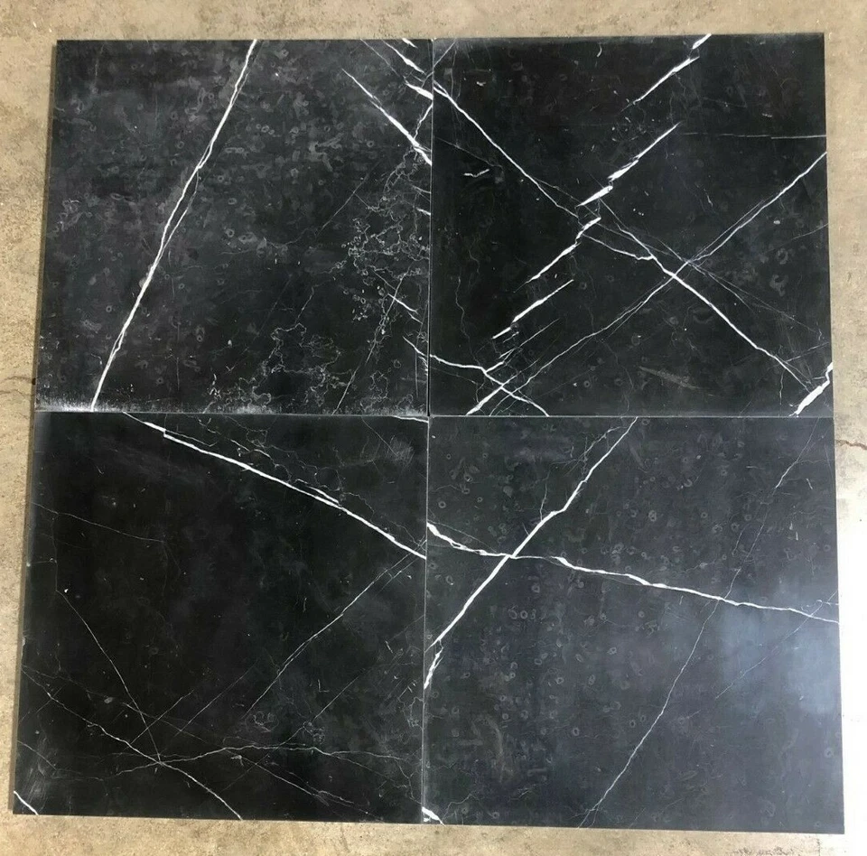Black Marble White Vein 18x18 Tile Remodel Stone Floor Hall 75 Tiles T-56 - Image 4 of 4