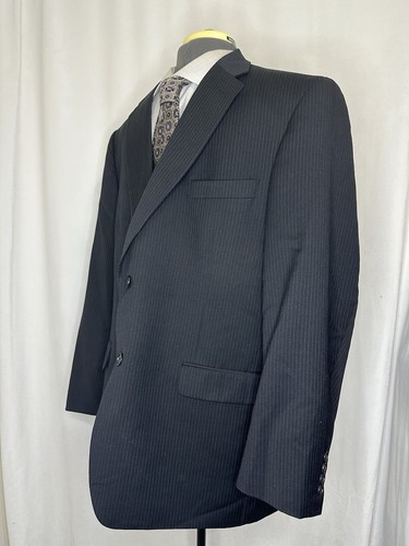 Claiborne Mens Sport Coat Blazer Suit Jacket 47R 51" Black Striped 2 Button Wool - Picture 4 of 13