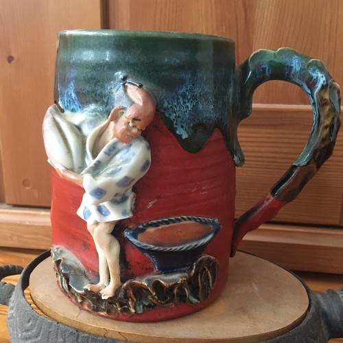 Antique Japanese Sumida Gawa Inoue Ryosai Pottery Mug Vase Chamber Pot Naughty - 第 3/12 張圖片