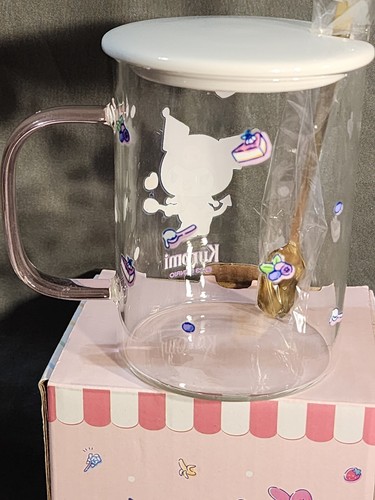 Kuromi Official Sanrio Tea Glass Cup With Ceramic Lid And Metal Spoon ๐ CUTE! - Picture 3 of 6