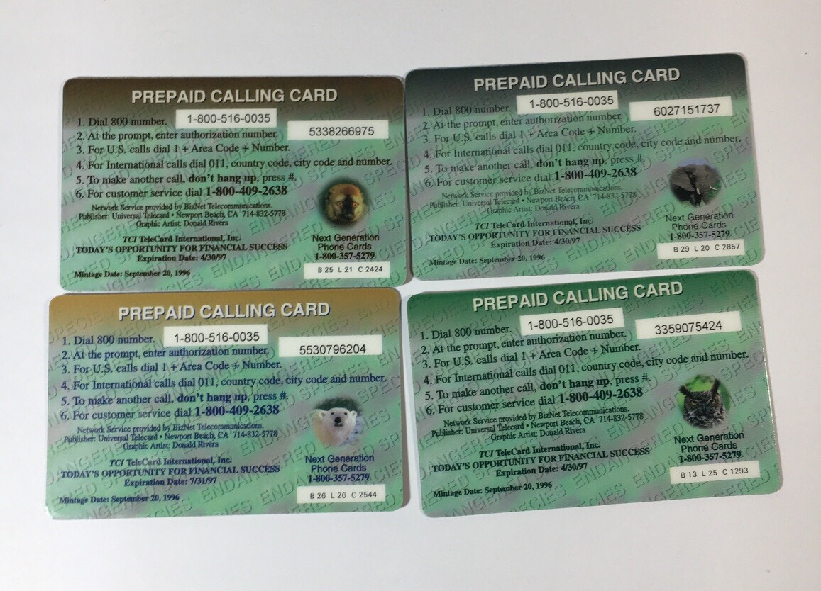 Lot Of 4 TCI Phone Cards Endangered Species Collector Series 