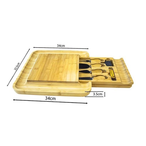 Bamboo Cheese Board & Knife Set Large Charcuterie Platter with Slide out Drawer - Picture 6 of 12