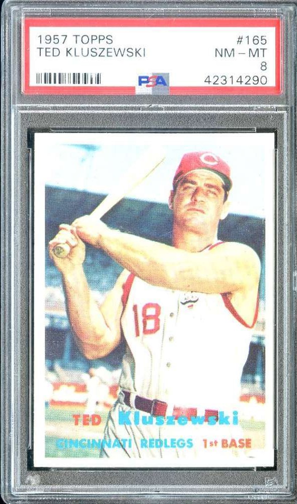 1957 TOPPS #165 TED KLUSZEWSKI PSA 8 REDS