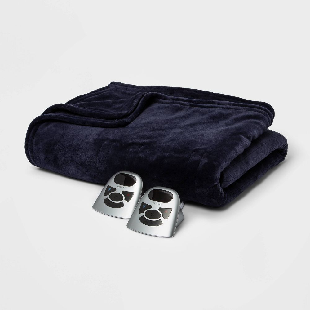 Queen Electric Solid Microplush Bed Blanket Navy - Threshold
