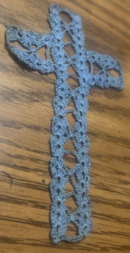 Antique Handmade Victorian Era Bookmark Religious Cross Bible Crochet 5.5” Blue - Picture 4 of 10