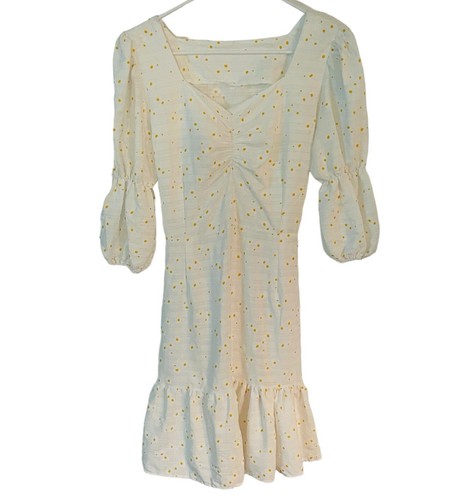 Vestido Cottagecore Boho Pradera Para Mujer S Marfil Margarita Floral Bebé Muñeca Manga Abullonada - Imagen 1 de 6