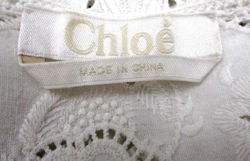CHLOE WHITE EMBROIDERED CROCHET LACE V-NECK DRESS SZ.34/XS - Picture 6 of 6