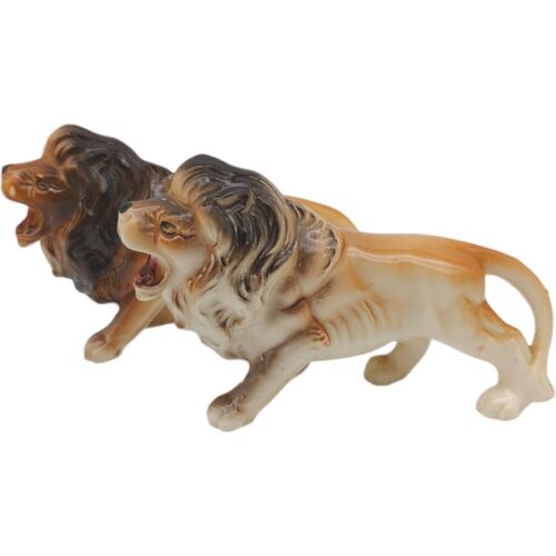 Paire de figurines lion rugissant réaliste - 4,5 pouces petit vintage grand chat animal sauvage mâle - Photo 1/9