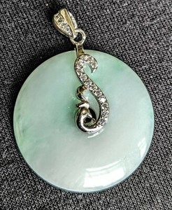Jadeite-Open-Circle-75-034-Sterling-Silver-Pendant-Flower-Cubic-Zirconia-Burmese