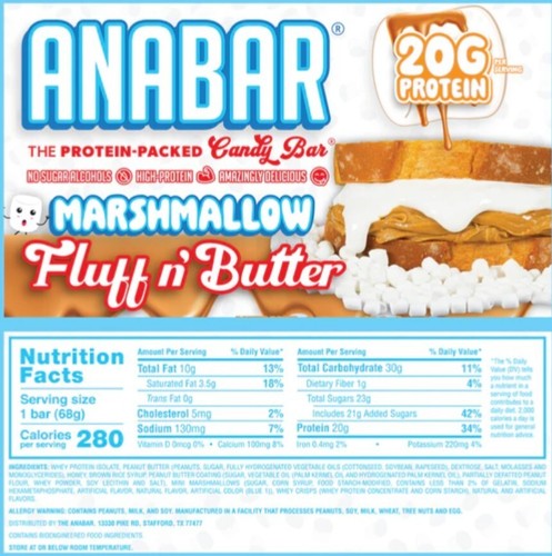 Anabar Protein Bar, 20 Grams of Protein, 12 Bars, Marshmallow Fluff N' Butter - Picture 3 of 5