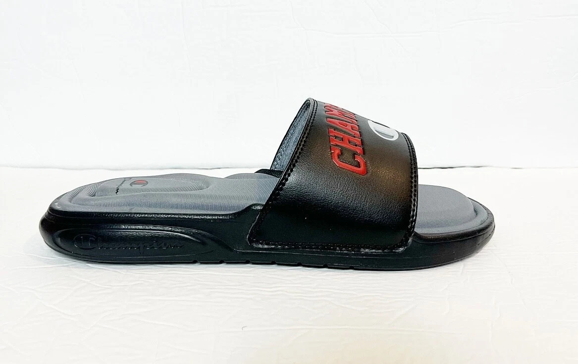 Champion Slides Mens 8 Black Red Cushioned Foot Bed Vital Arch