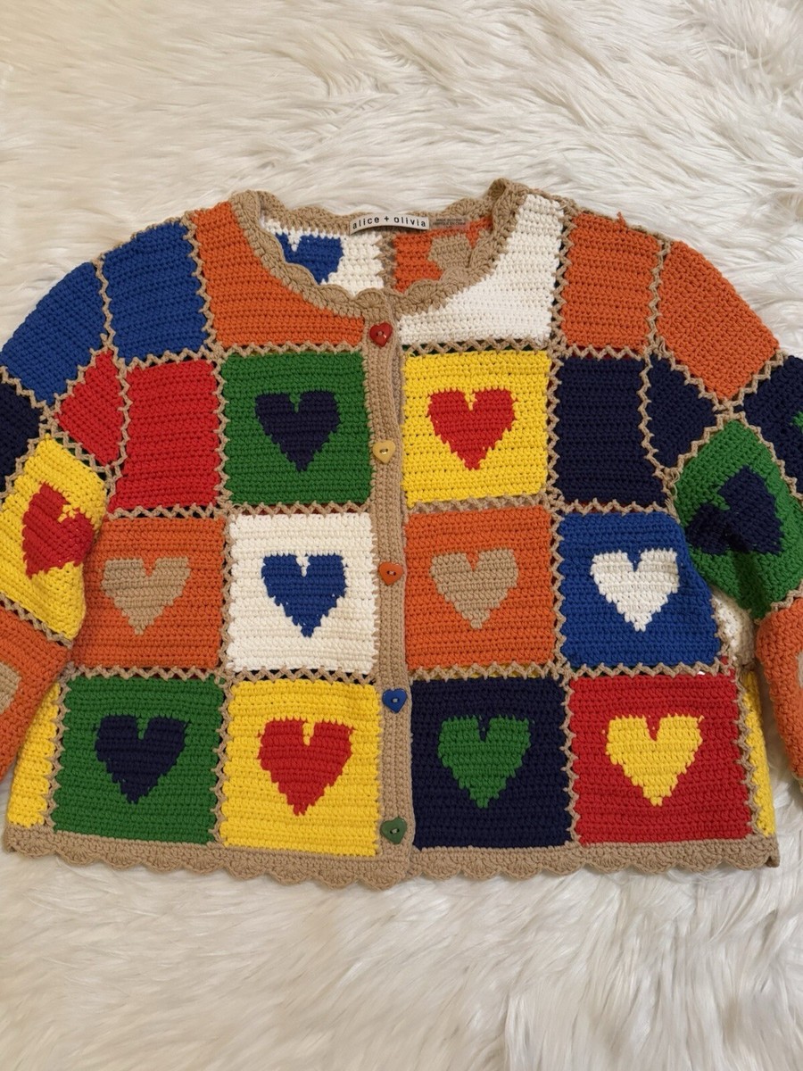 Alice + Olivia New Anderson Crochet Heart Cardigan Sweater