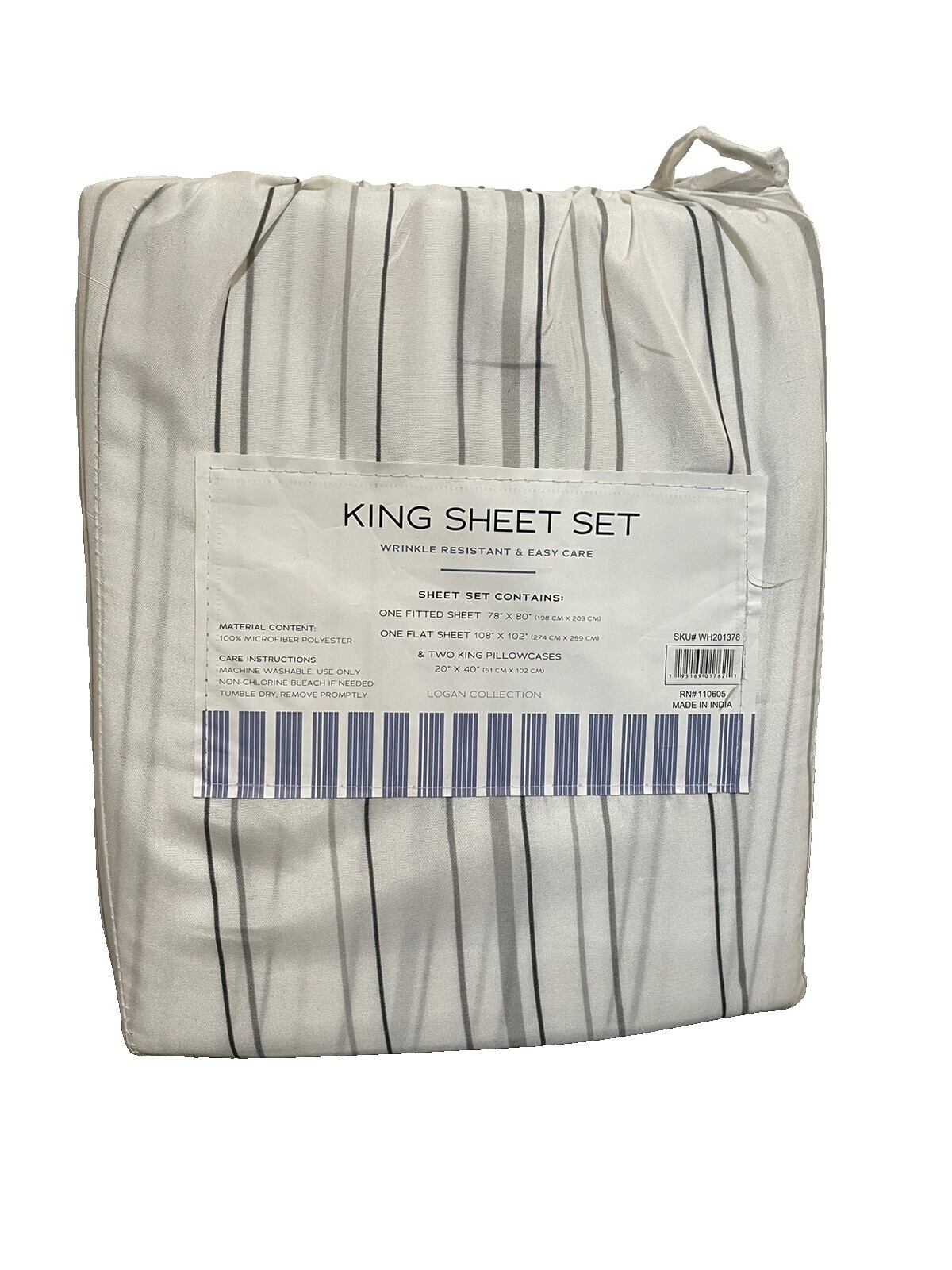 White Stripes King Bed Sheets