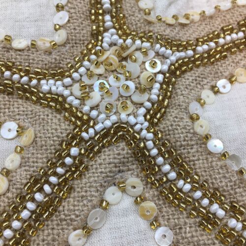Nicole Miller Starfish Beaded Table Runner Beach Summer Tan Gold Mother of Pearl - Picture 7 of 10