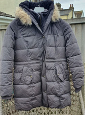 Fat Face Cumbria Cosy & Warm Black Charcoal Hooded Long Puffer Coat Size 12