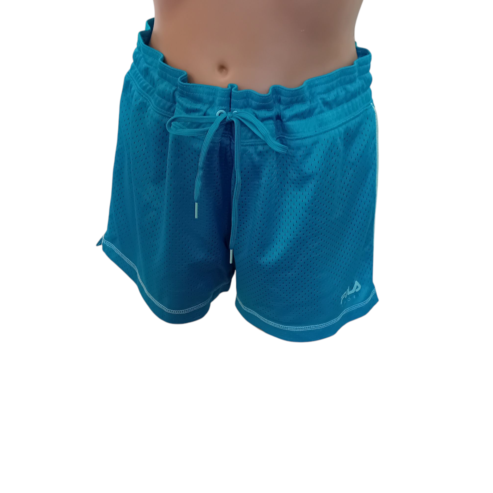 Pantaloncini da basket sportivi sportivi Fila da donna in rete con coulisse verde acqua abbigliamento attivo L