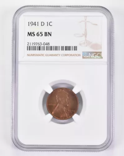 MS65 BN 1941-D Lincoln Wheat Cent - Graded NGC Toned! *8998
