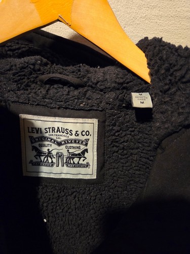 Levis Jacket Mens Medium Black Sherpa Fleece Lined Full Zip Hoodie - Picture 4 of 4