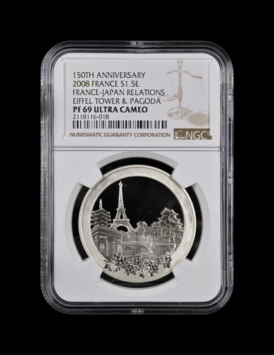 FRANCE. 2008, 1-1/2 Euro, Silver - NGC PF69 - Tokyo, Paris, Eiffel Tower, 金龍山浅草寺 - Picture 2 of 5