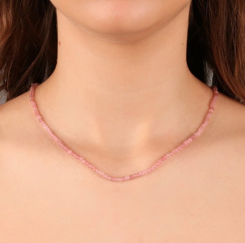 Rose Quartz Faceted Round 2-3MM A+ Gemstone Beads Stone of Love Necklace 18" - Picture 7 of 9