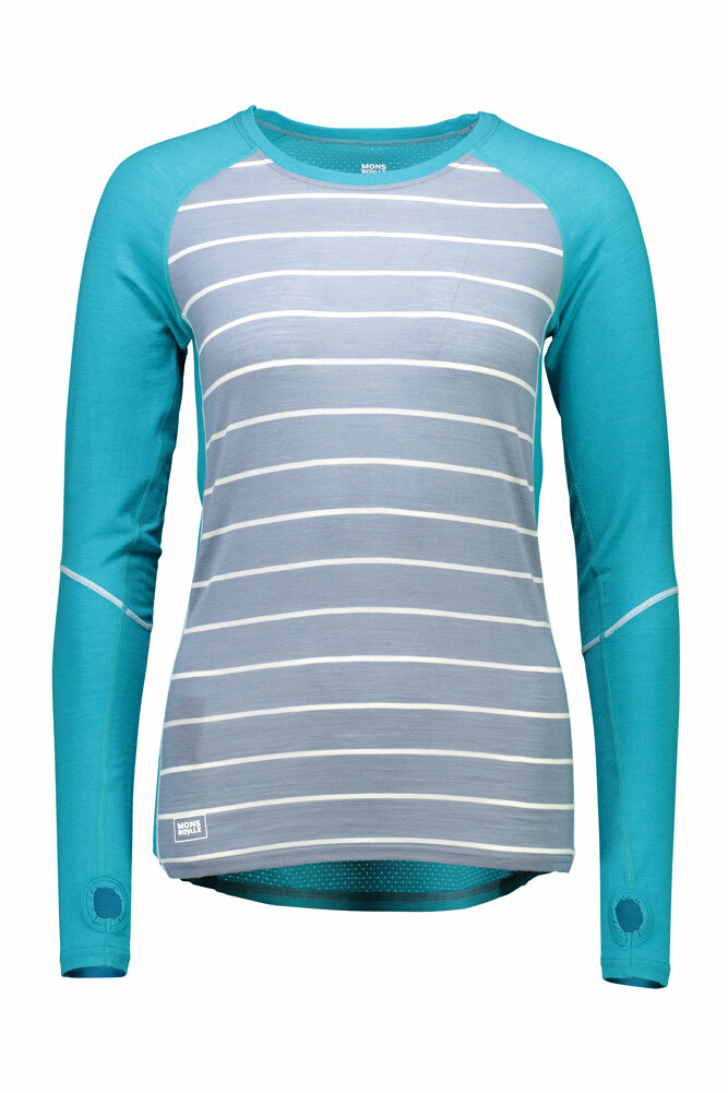 Mons Royale W Bella Tech Long Sleeve - Aqua Bt Lead Stripe - statt 99,99 EUR Mons Royale W Bella Tech Long Sleeve - Aqua Bt Lead Stripe - statt 99,99 EUR