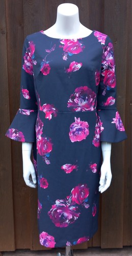 ALBA MODA Kleid schwarz pink Rosen 3/4 Ärmel Trompetenärmel 40/42 Futter - Bild 4 von 11