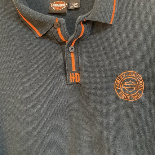 Harley Davidson Polo Men's Size XL Black w/ Orange Trim Waffle Knit - Picture 5 of 5