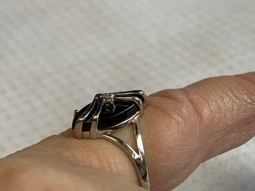 10K White Gold Onyx Ring 1.86g Fine Jewelry Size 6.25 Band Clear Round Stone - Picture 8 of 24