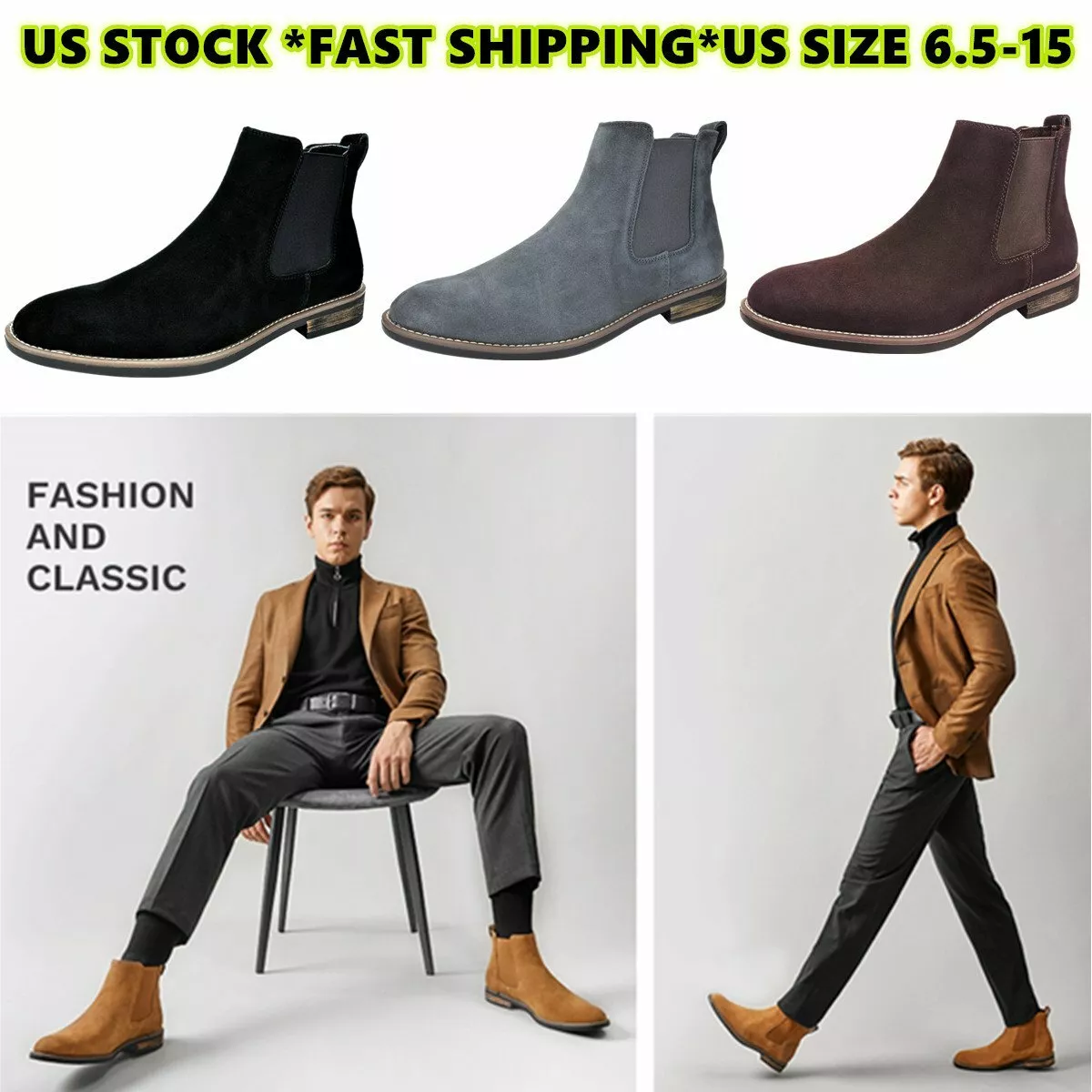 Personlig Sind Se venligst Bruno Marc Men&#039;s Leather Chelsea Boots Chukka Slip On Dress Casual  Desert Shoes | eBay