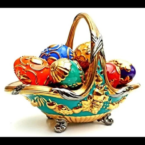 Franklin Mint House of Faberge Spring Basket 24k Gold Accents NEW IN BOX B11UF55