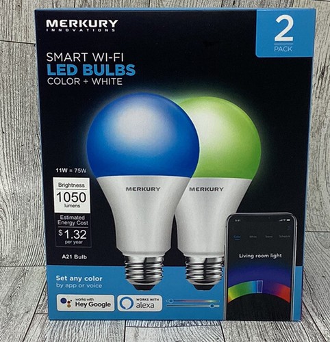 Merkury Innovations A21 Smart Wifi LED Bulbs Color+White 2 Pack - Picture 1 of 4