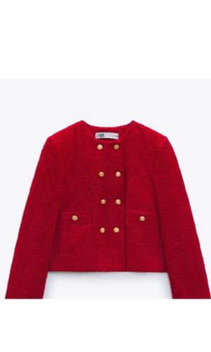 Zara Red Tweed Cropped Blazer Size M NWOT - Picture 5 of 6