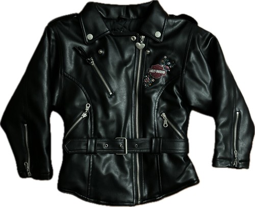 Harley Davidson Leather Jacket Youth Size 6 Black Floral Kids Biker Embroidered - Picture 3 of 14