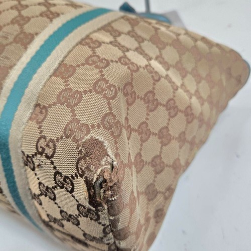 GUCCI Sherry Line Tote Bag GG Canvas Leather Blue With Charm USED Auth #S1697 - Picture 6 of 15