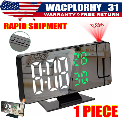 7.8" LED Digital Projector Projection Snooze Dual Alarm Clock Timer USB A+ - Picture 1 of 15