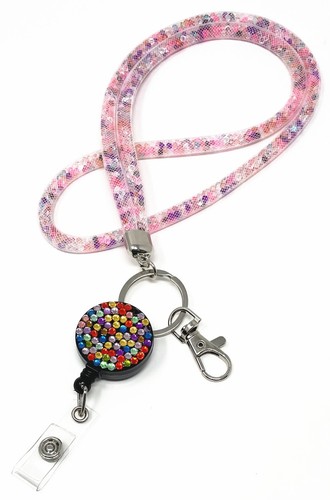 Crystal Beaded Mesh Lanyard keychain with bling Retractable ID Badge Reel - Picture 22 of 29