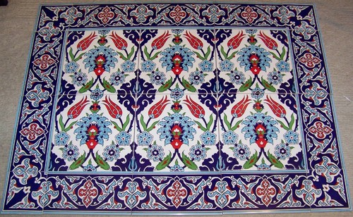 32"x24" Turkish Iznik Blue & Red Floral Pattern Border Ceramic Tile Mural Panel - Picture 11 of 15